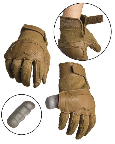 Перчатки Mil-Tec кожаные тактические с кевларовыми вставкам (Dark Coyote) 12504219-902 фото