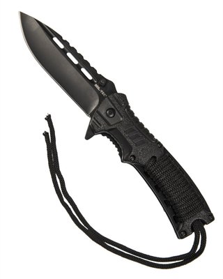 Нож Mil-Tec складной с черным паракордовым шнуром и огнивом 15318400 фото