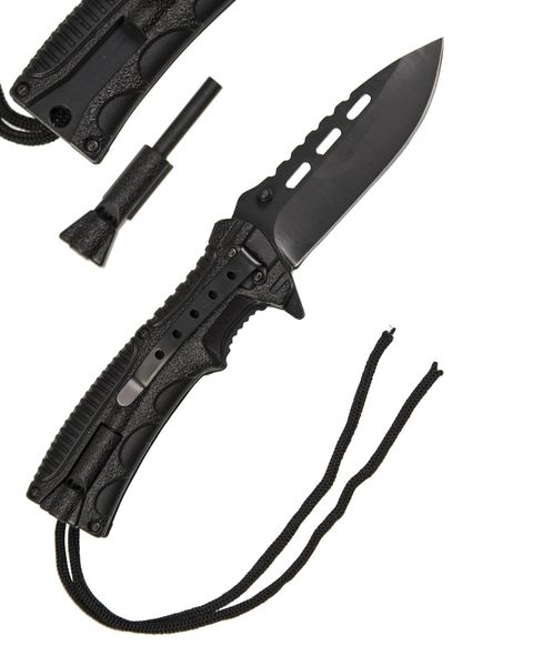 Нож Mil-Tec складной с черным паракордовым шнуром и огнивом 15318400 фото